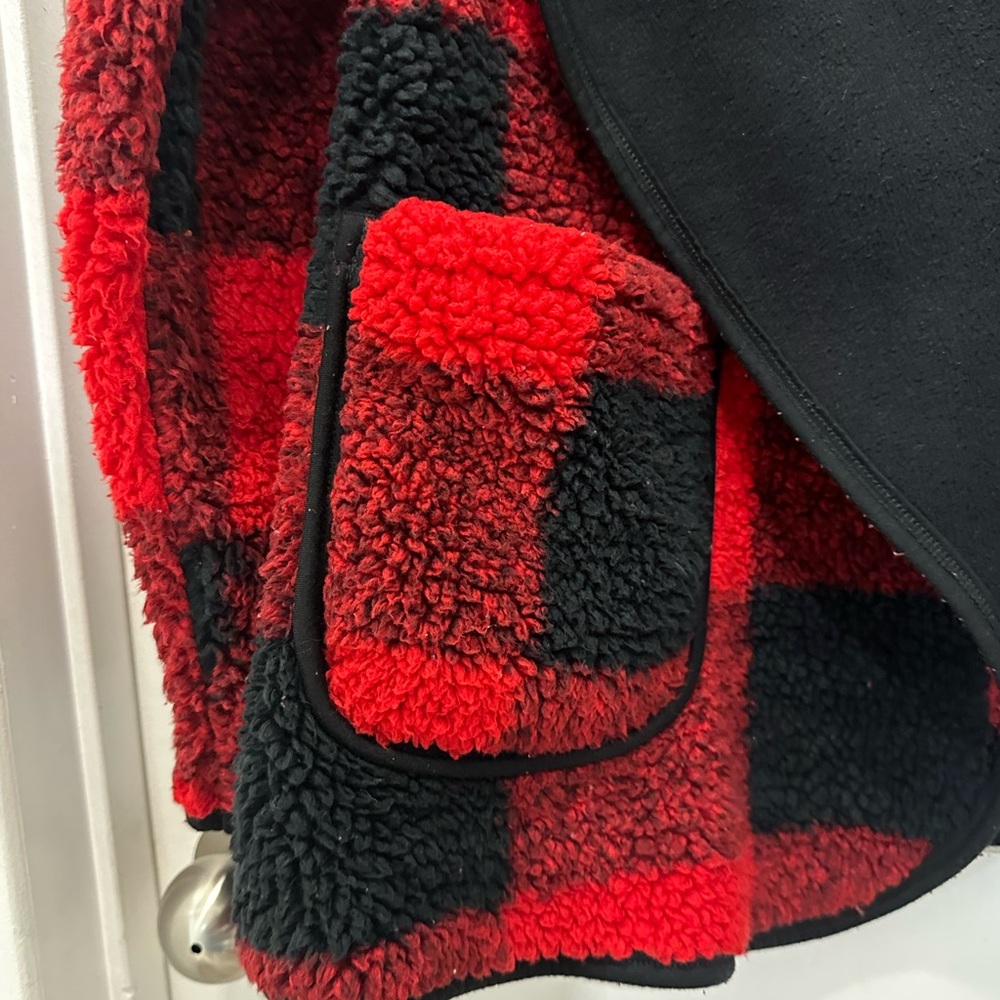 Sonoma Sherpa Plaid Open Front Fleece Jacket Sz XL - Picture 3 of 6